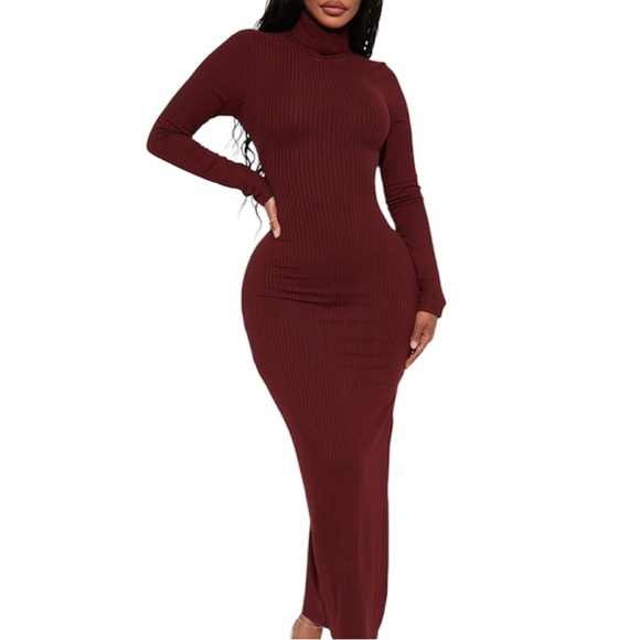 ♥️ Turtleneck Ribbed Maxi Dress - Picture 1 of 10
